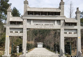 牌坊雕塑-景區(qū)園林新款三門(mén)牌坊石雕