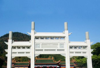 牌坊雕塑-寺廟門前擺放漢白玉三門無(wú)樓石柱牌坊雕塑