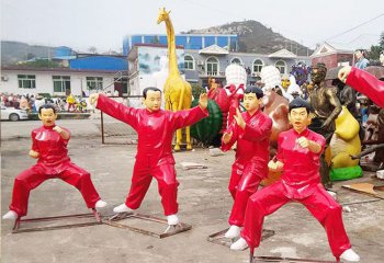 太極雕塑-公園擺放玻璃鋼打太極拳的人物雕塑擺件