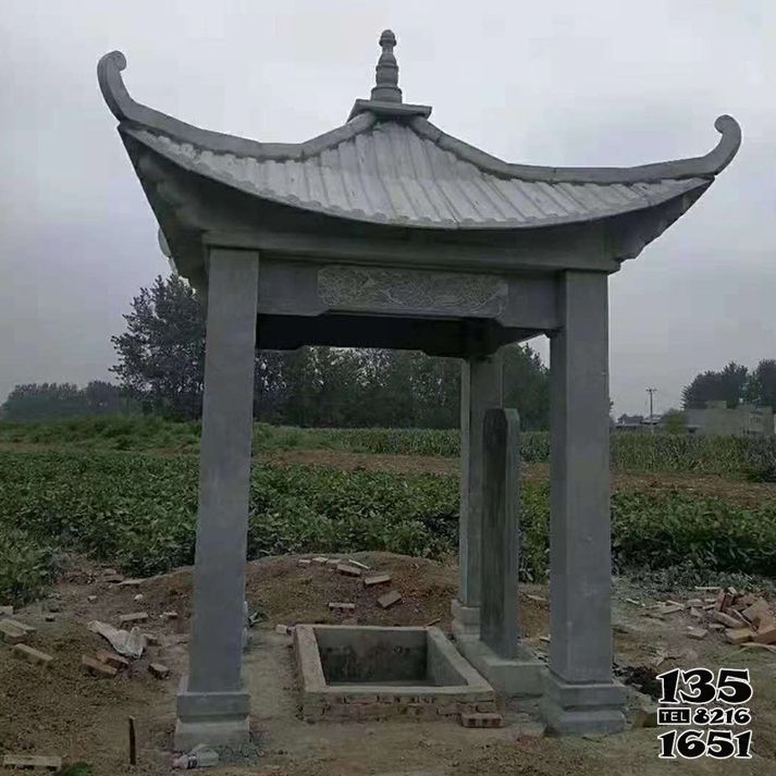 涼亭雕塑-村莊簡(jiǎn)易青石仿古建筑涼亭雕塑高清圖片