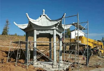 涼亭雕塑-公園戶外草坪擺放漢白玉仿古建筑涼亭