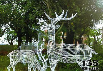 梅花鹿雕塑-動物園不銹鋼鏤空梅花鹿雕塑