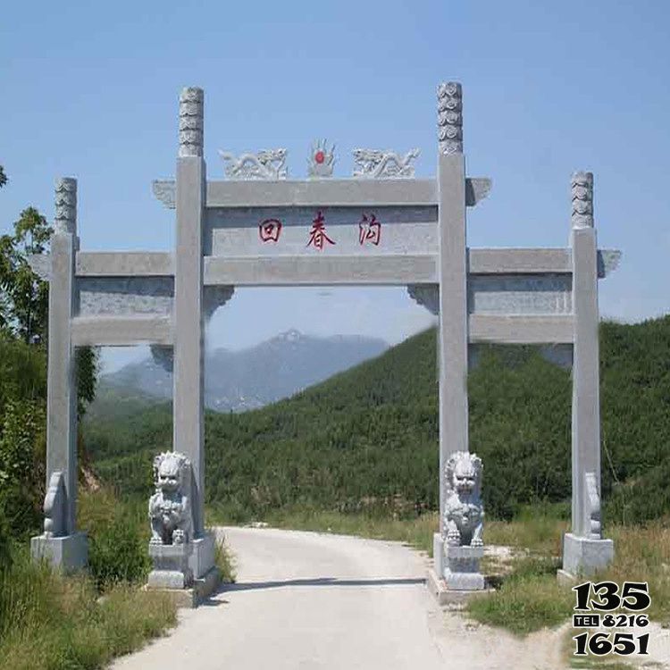 牌坊雕塑-景區(qū)入口無(wú)樓沖天柱簡(jiǎn)易牌坊雕塑高清圖片