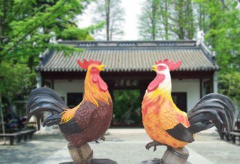 彩繪仿真公雞-玻璃鋼彩繪仿真公雞動物雕塑-適用于公園/小區/園林/農家院等處的動物雕塑