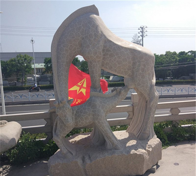 公園動物母子長頸鹿石雕-石雕母子長頸鹿