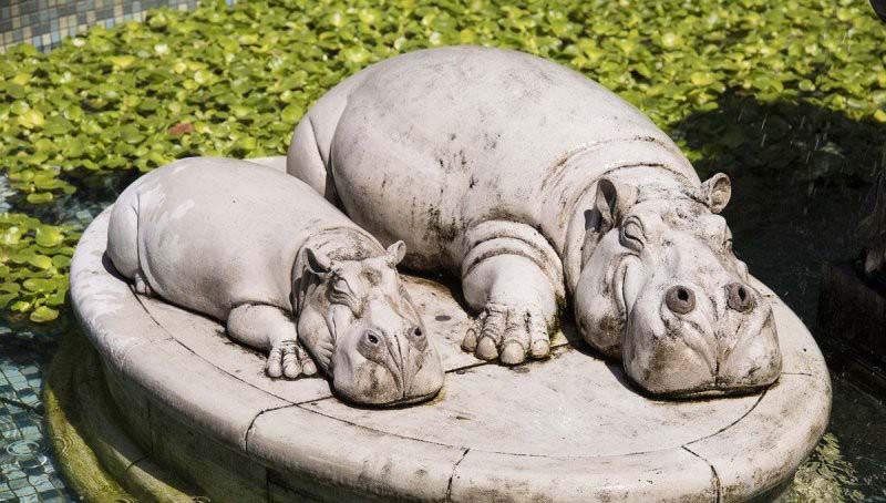 石雕母子河馬-石雕河馬公園動(dòng)物雕塑高清圖片