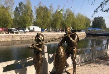 抬魚(yú)人物銅雕-抬魚(yú)人物銅雕，民俗抬魚(yú)人物銅雕