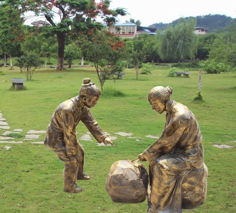 銅雕校園古代故事鐵杵磨成針-銅雕校園古代故事 校園鐵杵磨成針銅雕